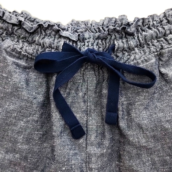 Jachs Girlfriend Blue Chambray Linen Blend Shorts Elasticized Waist Tie Sz Small - Picture 5 of 14